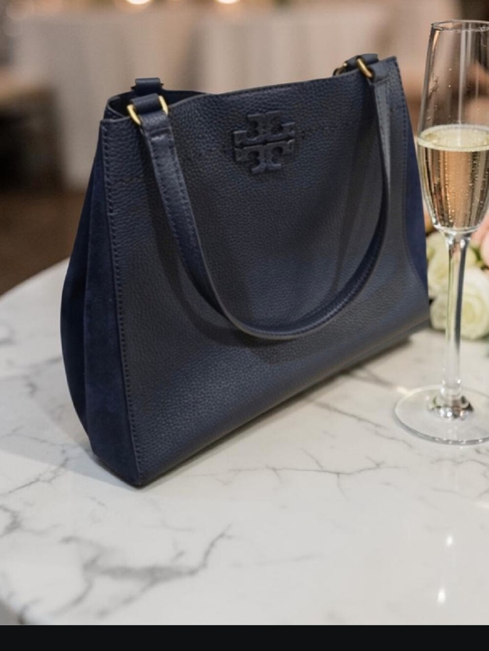 Tory Burch **BEAUTIFUL** Navy Blue McGraw Womens Leather/Suede Small Bucket Bag